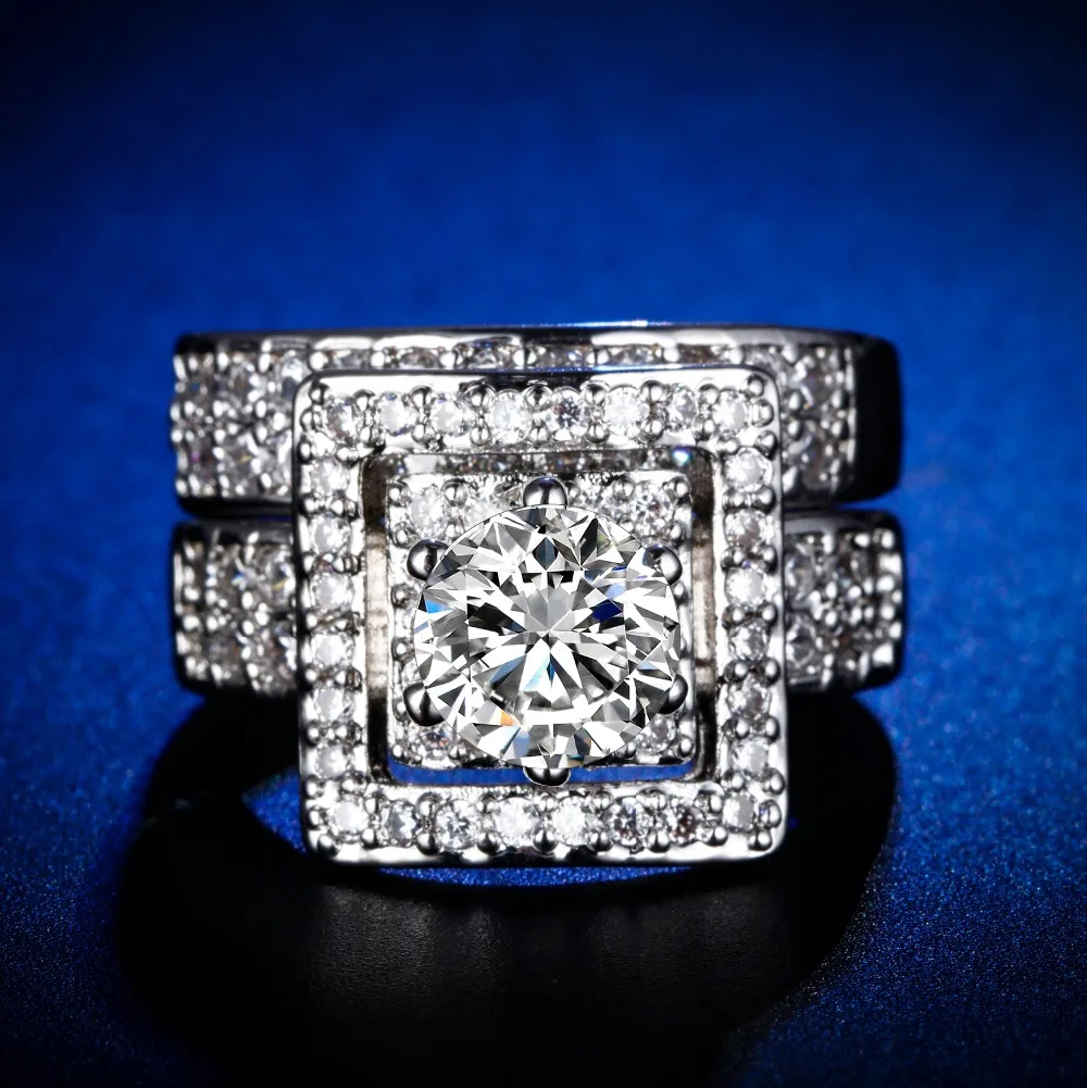 

Original Design Handmade cz unique style top quality 2pcs in 1 couple Ring Cubic Zirconia Hot Ins sterling silver 925