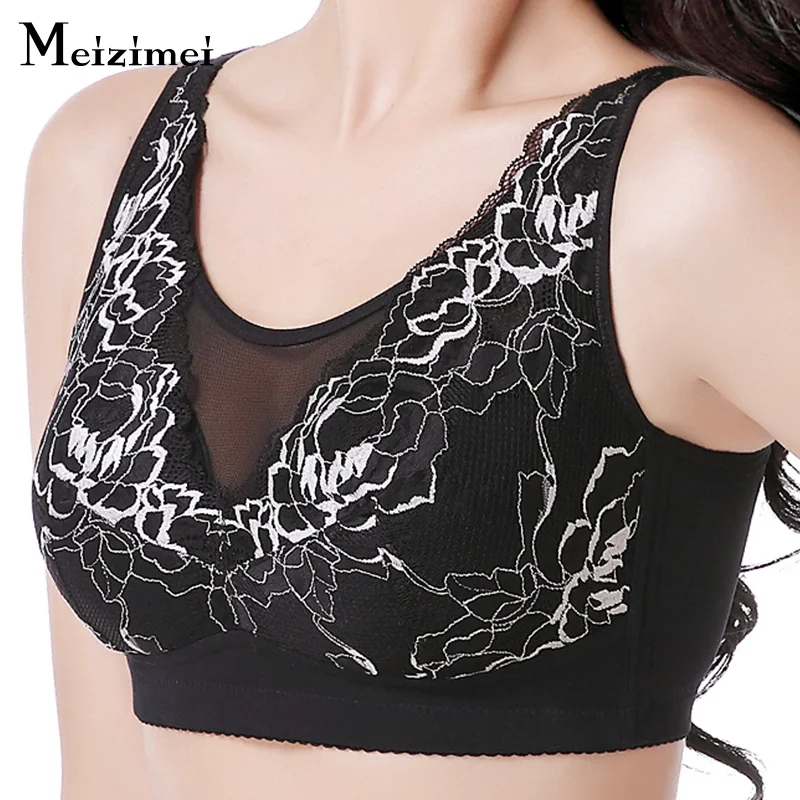 

Meizimei underwear plus size lace bralette crop tops push up women's bra sexy lingerie wireless thin floral minimizer brassiere