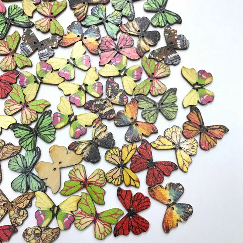 

50/Pcs New Retro Colorful Butterfly Wooden Buttons Wood button craft DIY Wedding Decor Apparel Accessories Sewing Scrapbooking