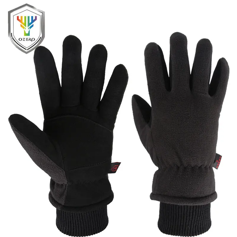 OZERO мотоциклетные кожаные перчатки из натуральной кожи морозостойкие мотокросса для езды, катания на лыжах теплый нагретый мото-перчатки зима 9019 - Цвет: Black