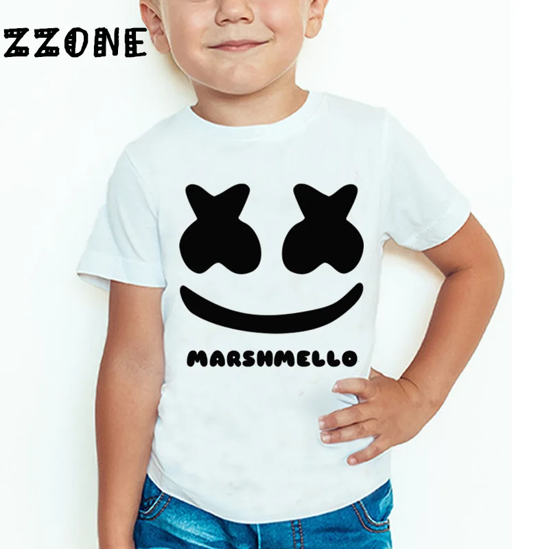 

2-14 Years Boys Girls Summer Tops Children DJ Marshmello Face Print Funny Baby T shirt Kids Kpop Casual Clothes,-2401