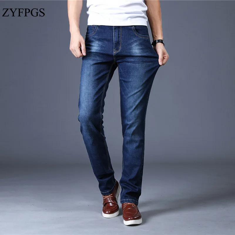 ZYFPGS Autumn Man Casual Jeans Men's Mid Waist Black Routine Stretch Male Straight Slim Fit Youth Pants 28-40 | Мужская одежда