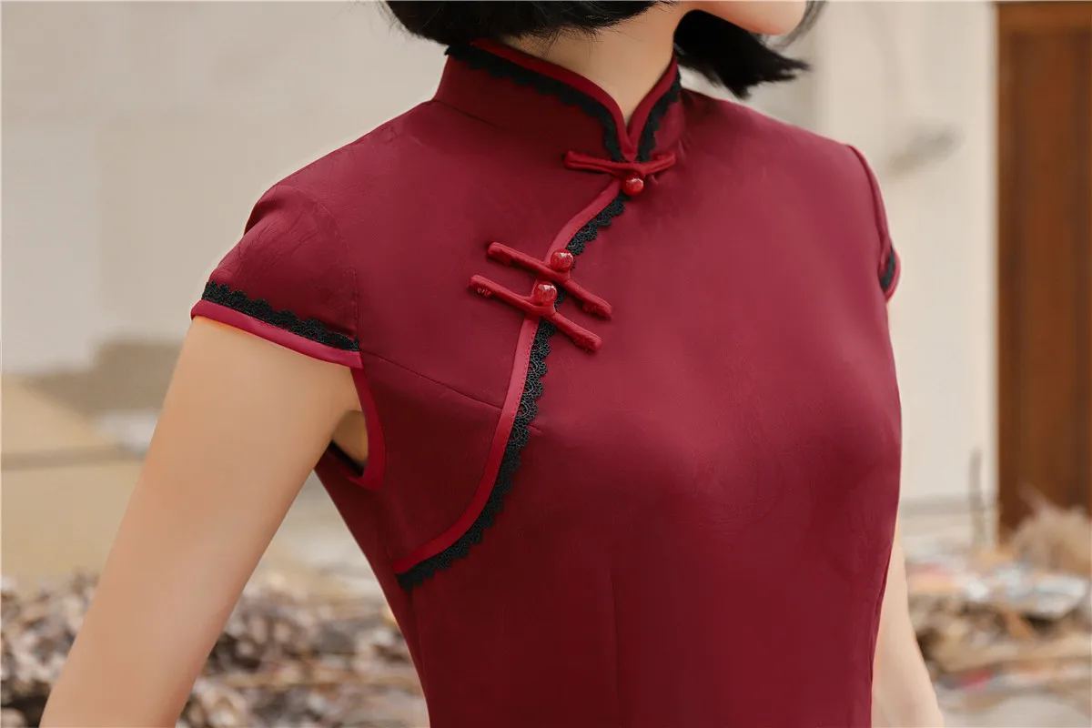 Шанхай история новая распродажа Длина по колено национальный тренд Cheongsam стиль платье одноцветное Qipao 2 цвета