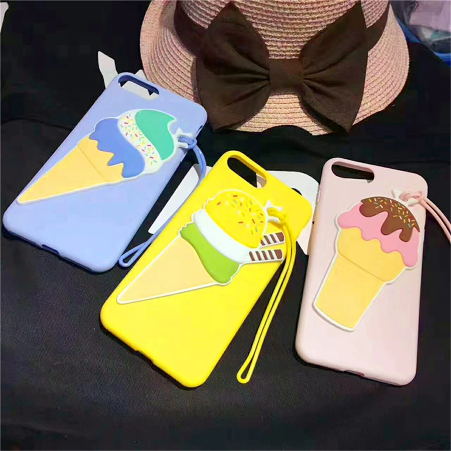 3D мультфильм милый мороженое телефона Чехлы для iPhone 6 S плюс шнур Мягкие