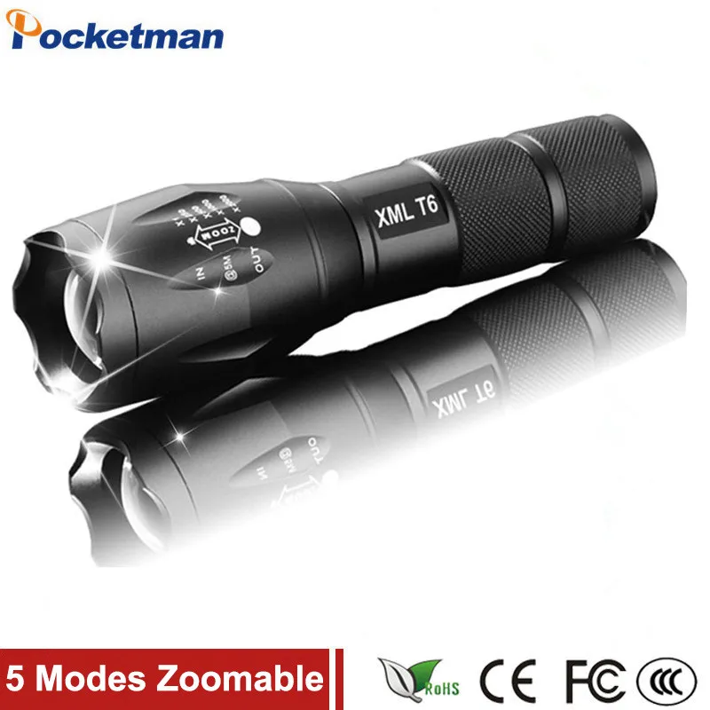 

100% Authentic E17 2000 Lumens 5-Mode XM-L T6 LED Flashlight Zoomable Focus Torch by 1*18650 or 3*AAA Free shipping