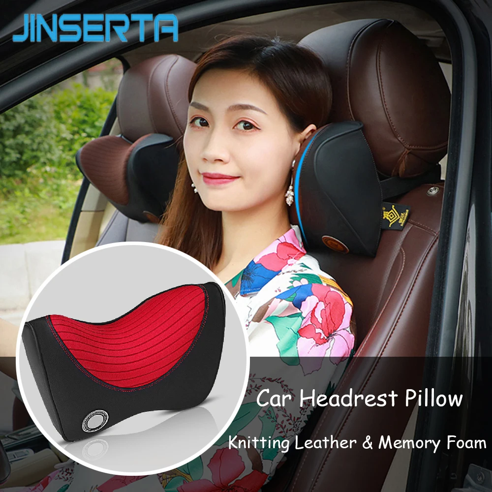 JINSERTA, вязаная кожаная Автомобильная подушка на подголовник для шеи, автомобильное сиденье с эффектом памяти, защитная подушка на голову для путешествий, автомобильные аксессуары