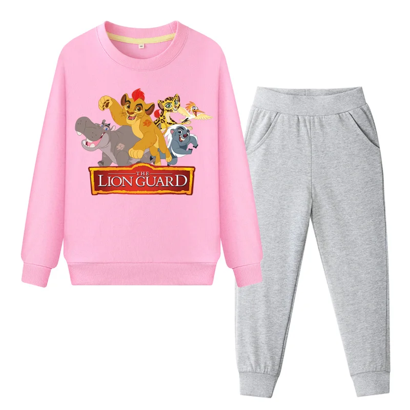 Спортивные костюмы для детей, комплект одежды с принтом «Король Лев» и «Симба», Осенние комплекты одежды из хлопка для мальчиков и девочек, костюм из куртки и штанов, DY120 - Цвет: Pink