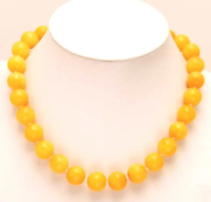 Большой 12 мм круглый высокий блеск желтый камень 1" ожерелье-5265