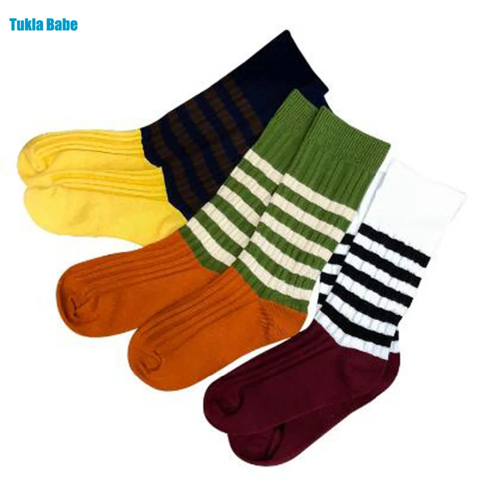 

children's socks wholesale double needle color matching striped tube pile socks