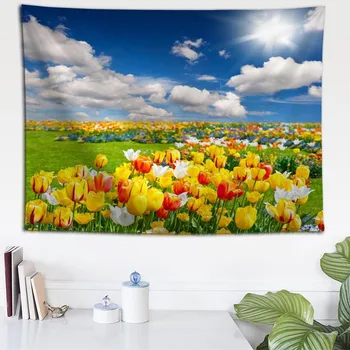 

Fabric Valance Tapestry Wall Hanging Custom Red Flowers Tulips Bedroom Living Room Blanket Yoga Beach Towel Tablecloth