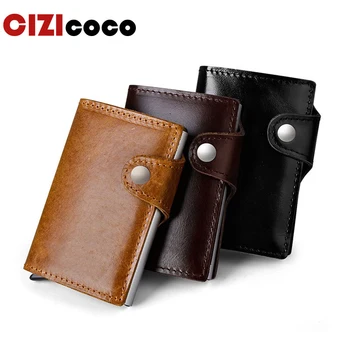 

Cizicoco New Metal Men Card Holder RFID Aluminium Credit Card Holder With RFID Blocking Genuine Leather Mini Magic Wallet