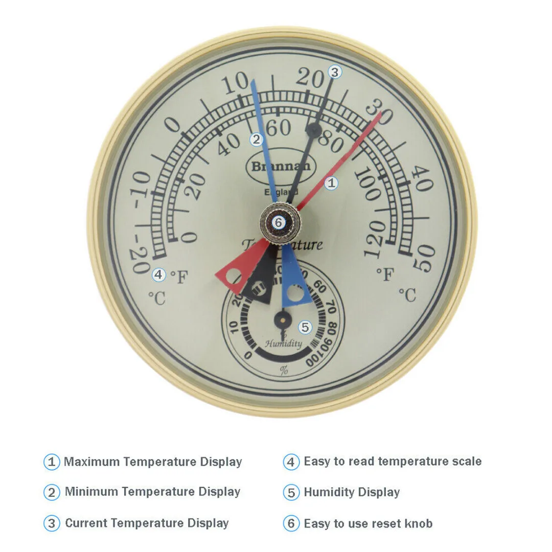 Макс Мин винтажный латунный термометр Многофункциональный измеритель влажности гигрометр крытый Открытый сад теплица 12/413/3