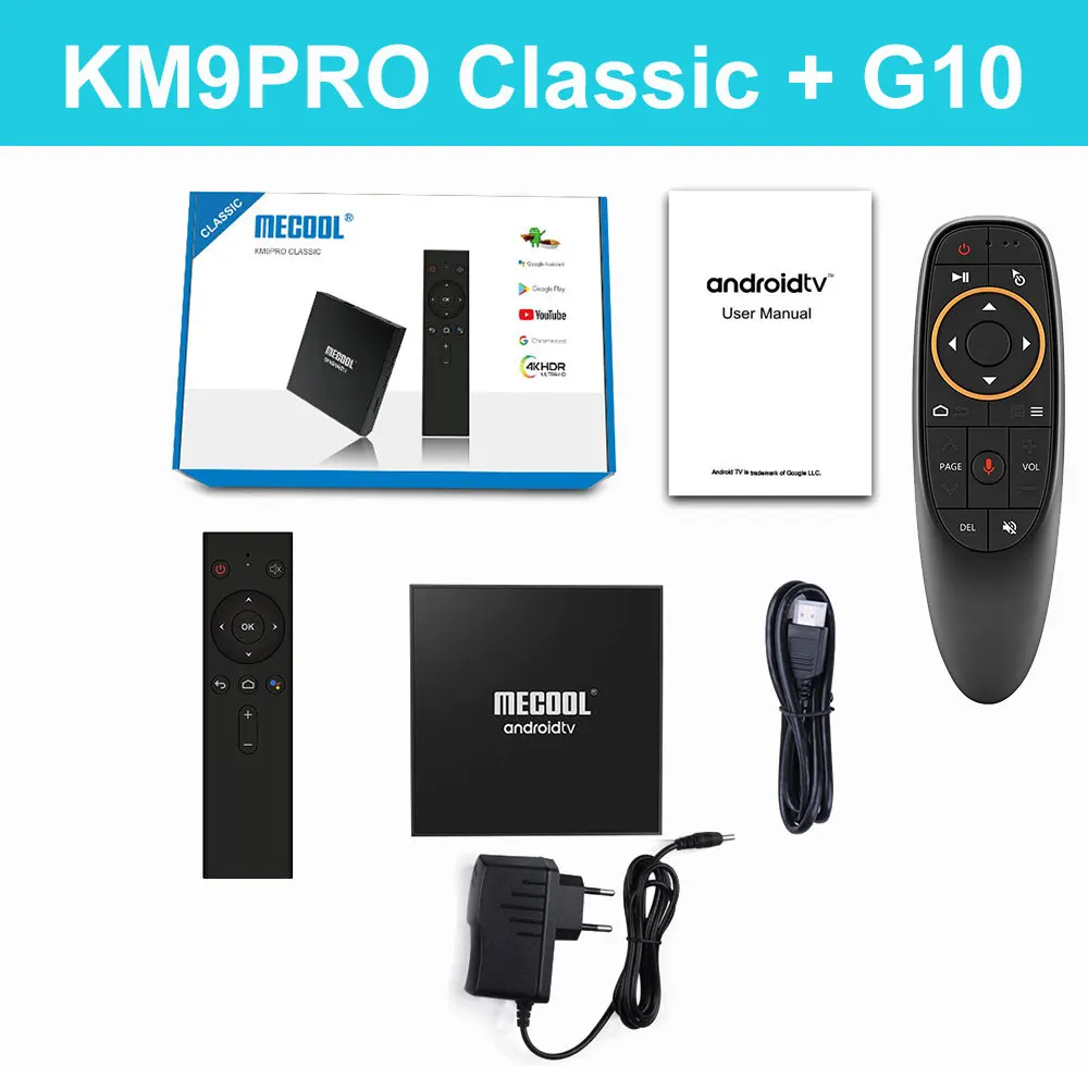 Mecool KM9 Pro Классическая консоль Amlogic S905X2 Android 9,0 2G 16G 4K HDR хромированный литой голосовой контроль Android tv Box умная приставка - Цвет: Add G10