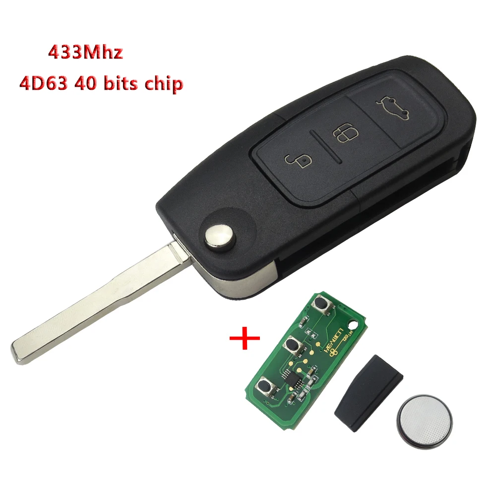 

New Flip Folding Remote Control Key 433MHz 4D63 Chip 3 Buttons for Ford Mondeo Focus Fiesta C Max S Max Galaxy HU101 Blade