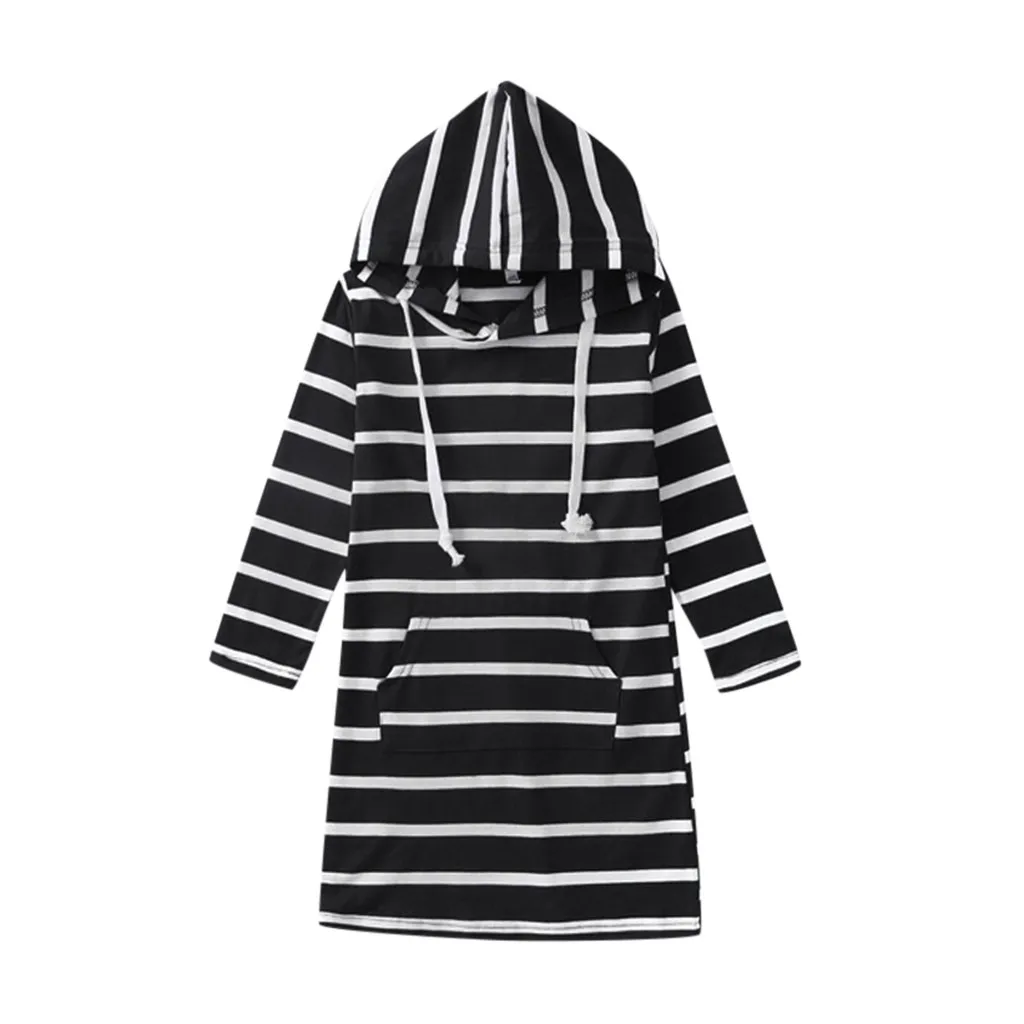 

2020 New Spring Girls Hooded Striped Princess Dress Long Sleeve Cotton Dress Casual Outfit Kids Children's Clothing #BL2