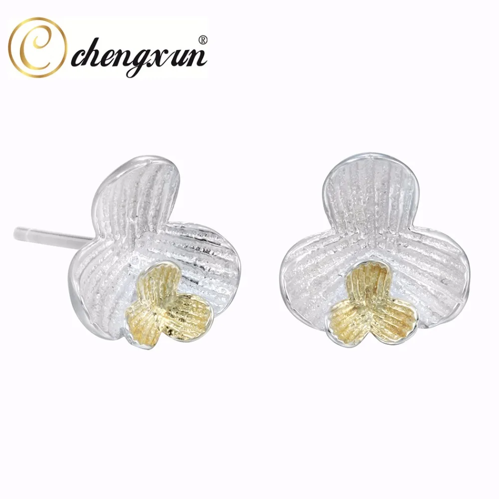 CHENGXUN Cherry Blossom Цветок Серебряные серьги золото Винтаж Для женщин Модные украшения