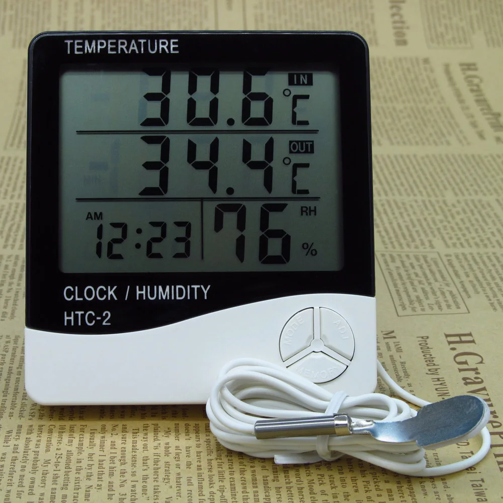 Image Digital LCD Thermometer Hygrometer Electronic HTC 2 Temperature Humidity Meter Weather Station Indoor Outdoor Tester Alarm Clock