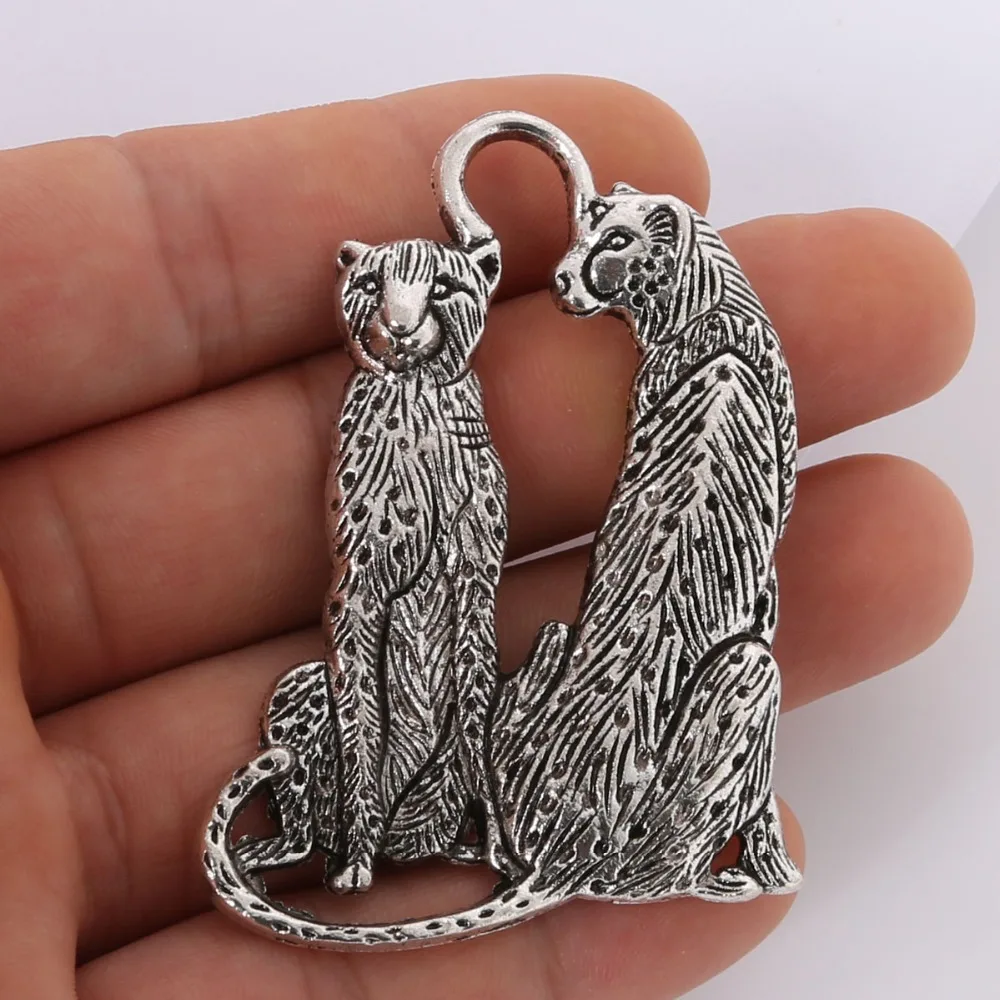 Free Shipping 1pcs 64x45mm antique silver plated Alloy Leopard charms
