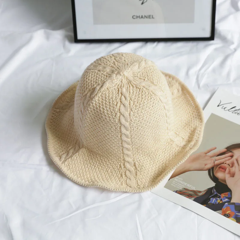 

Summer Vintage Knit Plain Hat Leisure Travel Vacation Bucket Hat Fold Roll Girl Sun Hat Leisure Travel Vacation Beach Hat sale