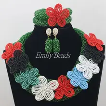 Десять цветов нигерийский зеленый африканский свадебные хрустальные бусины ювелирные наборы индийский свадебный костюм ожерелье набор AIJ207