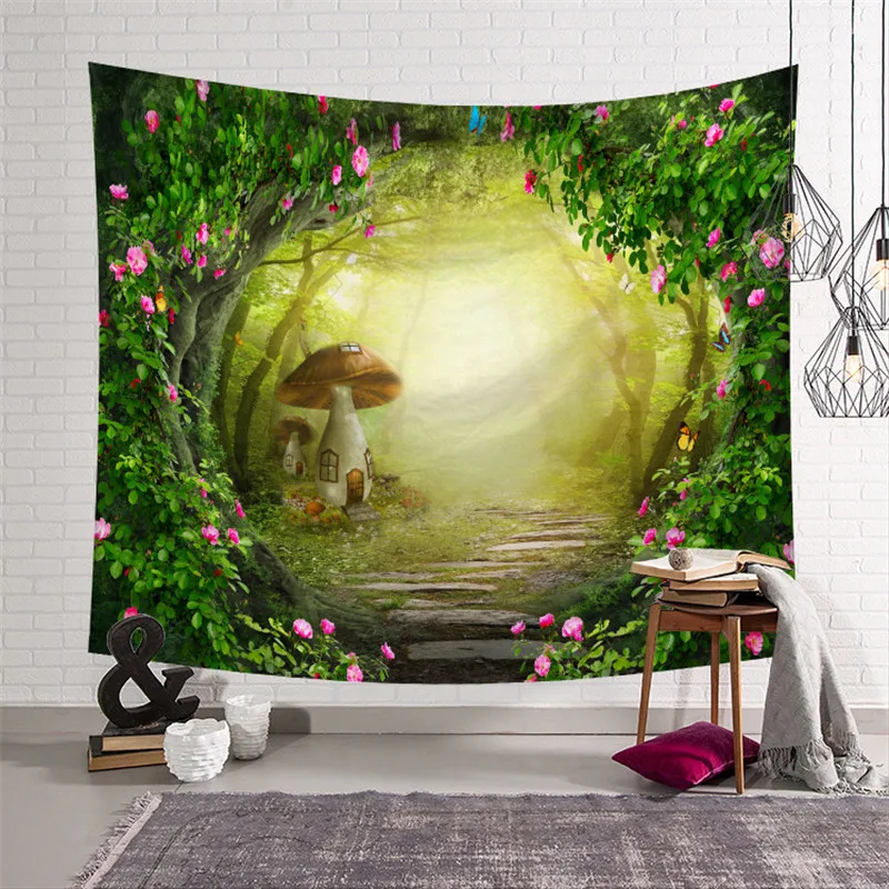 buy Large 150*200cm Polyester Fabric Green Forest lanscape Print Travel Camping Carpet Sleeping pad Mattress Tapestry