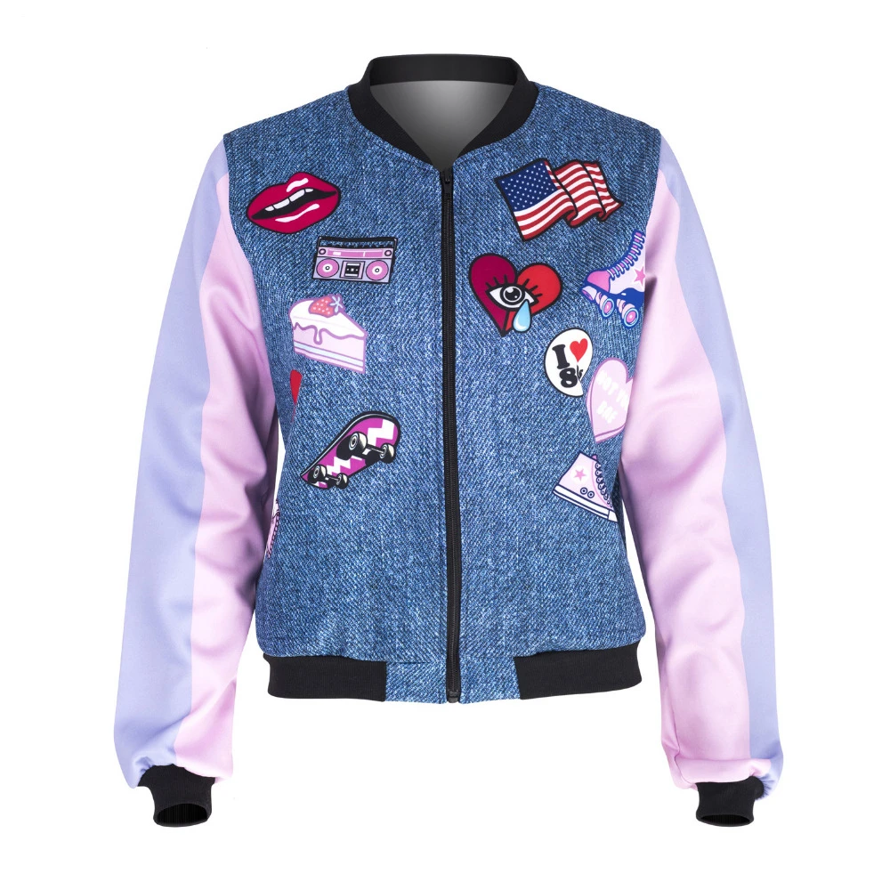 Finest  New Arrival Women Bomber Jacket Flying Pig Printing Casual Jaqueta Feminina Fashion Sexy Basic Jack