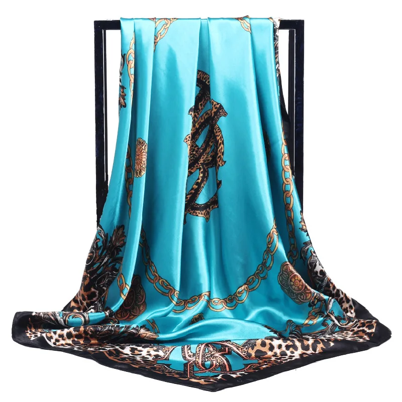 

LEAYH Fashion Leopard Printed Faux Silk Scarf Women Hijab 90*90cm Shawls Square Scarves Shawls Foulard Head Wraps Good Quanlity