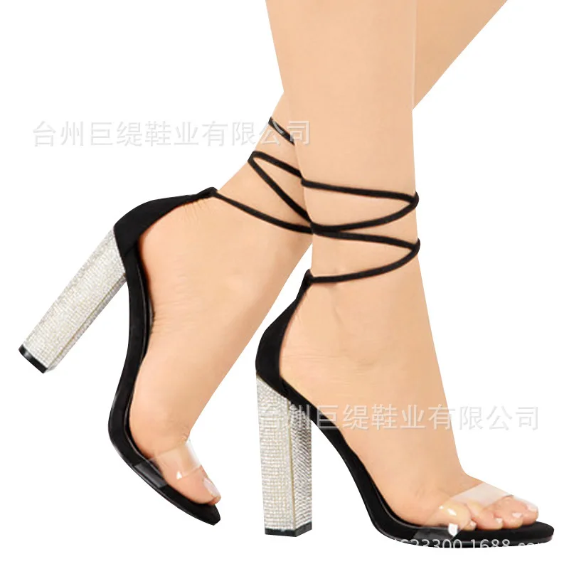 

Women's Sandals Summer Square heel Cloth Scrub PU Round head Rhinestone Side zipper Solid color Ankle strap Party Woman shoes