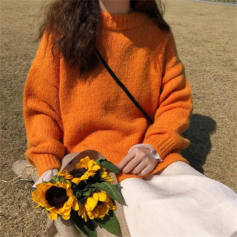 

Female Korean Harajuku Retro Casual Loose Candy Color Sweater Women's Sweaters Japanese Kawaii Ulzzang Punk Clothing For Women