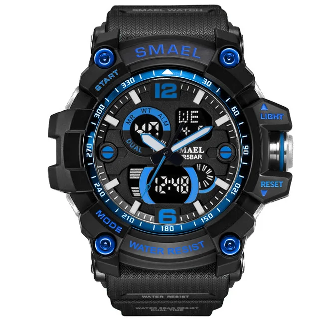 SMAEL часы Мужские Аналоговые кварцевые цифровые часы водонепроницаемые спортивные часы для мужчин силиконовый светодиодный Электронные военные часы Masculino - Цвет: Black-Blue