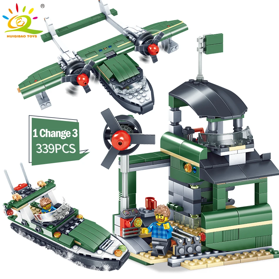 

339pcs Army Glider Building Blocks compatible Military Helicopter Ship boat Educational bricks Toys for children