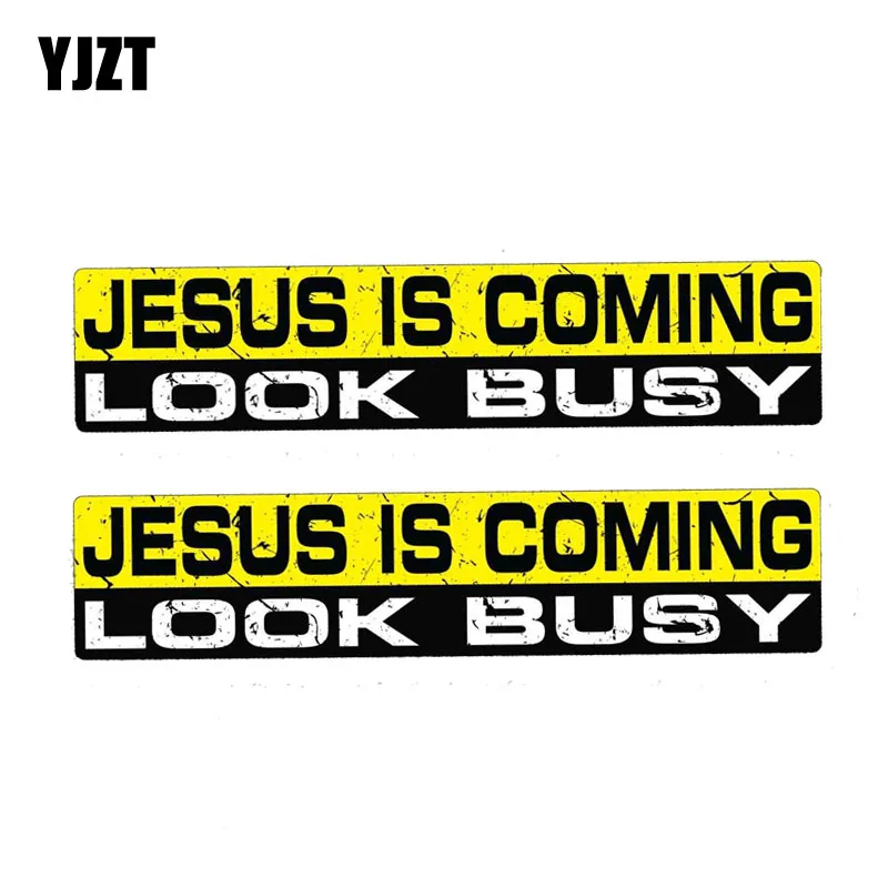 YJZT 2X 15CM*3CM Funny JESUS IS COMING LOOK BUSY Car Sticker Decal PVC 12-1196 | Автомобили и мотоциклы