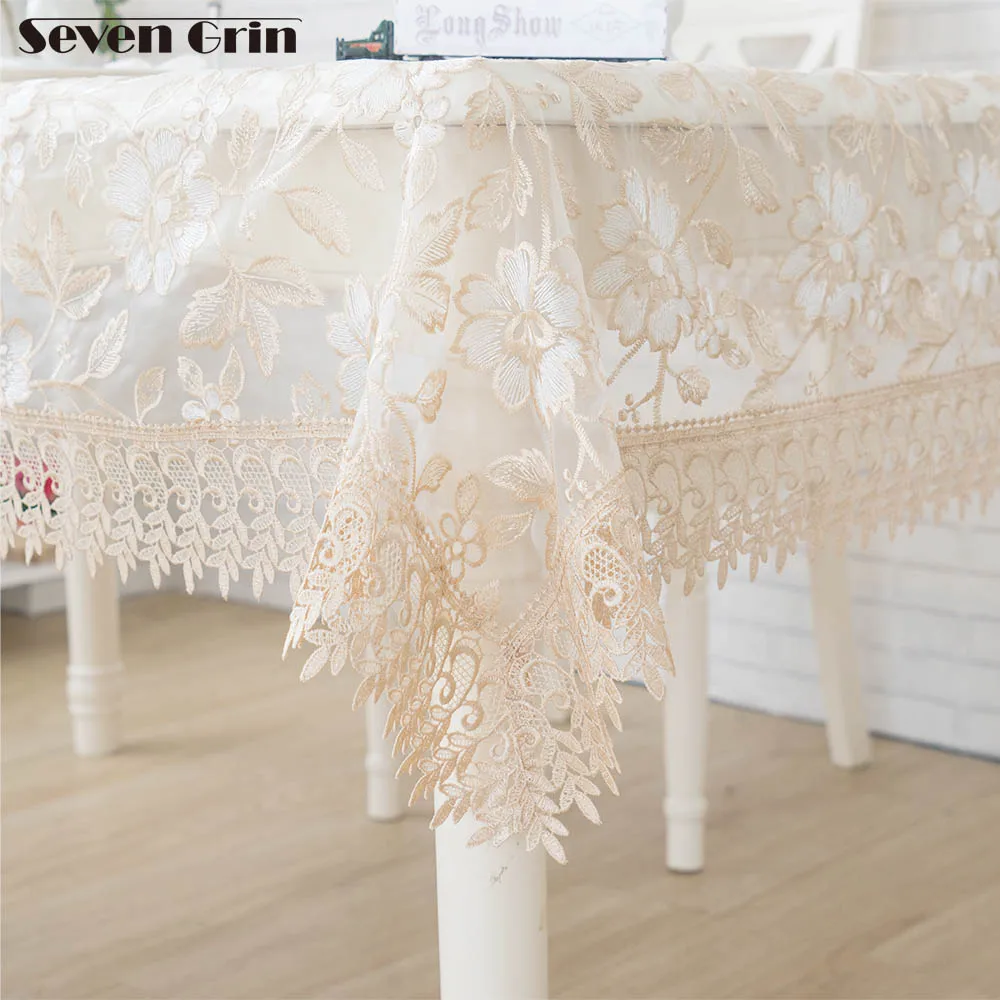 

Free Shipping Organza Floral Gold Colours Modern Europe Style Embroidered Table Cover For Wedding Party Events
