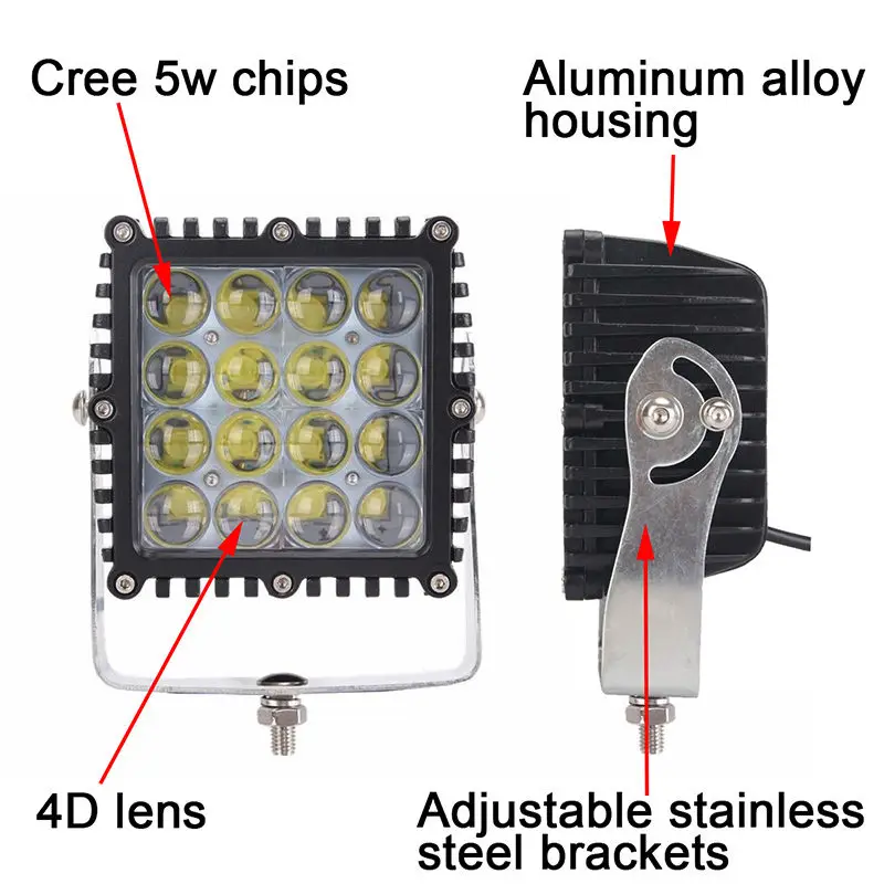 3 Led Work Light Bar Spot Beam Driving Truck 4X4 4WD 4D Optical 80w LED Work Light Spot 4D Square Fog Off-road Jeep Square 4WD 5Inch 4D 80W Spot Square LED WORK LIGHT OFFROAD TRUCK Black JEEP CREE Motor