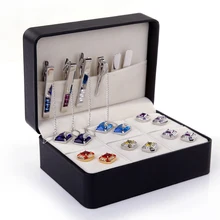 Envío libre a estrenar grandes Gemelos Caja de Regalo de 6 pares gemelos holder clip de corbata conjunto paquete 146mm * 106mm * 60mm PU recubierto