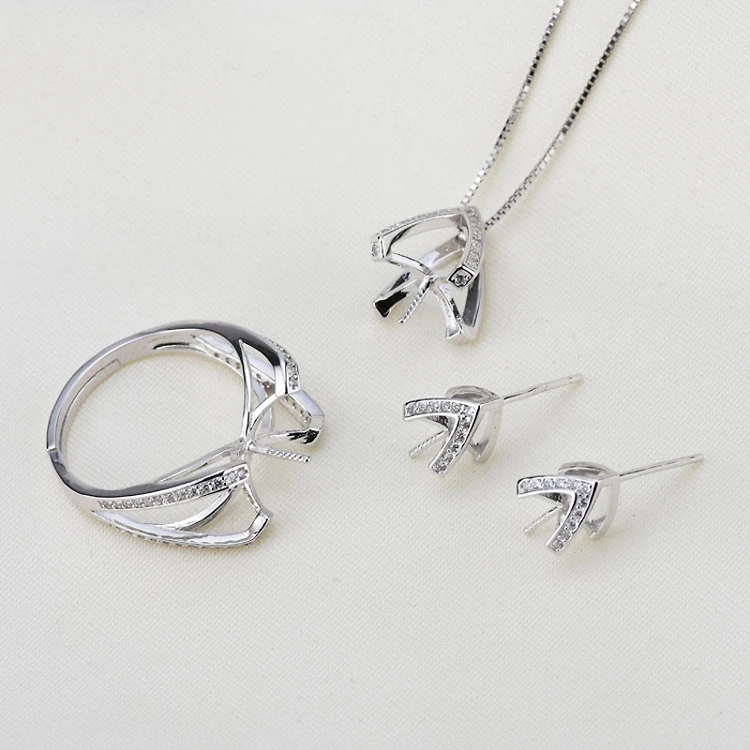 [MeiBaPJ] Новая мода Настоящее серебро 925 проба геометрический набор ромбовидных украшений натуральный жемчужный кулон кольцо и серьги наборы для женщин