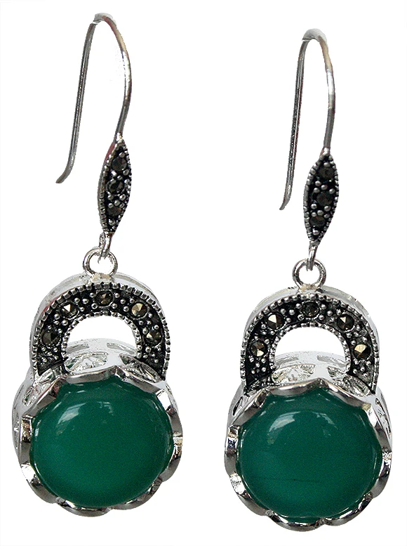 

fashion design New 925 Silver Natural Green Marcasite Earrings nice gift STONE