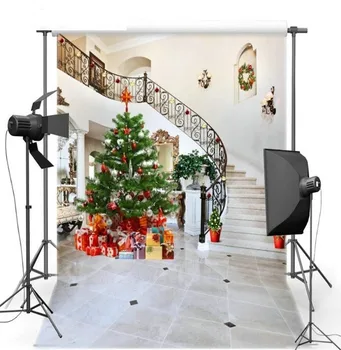 

Staircase Decorations Tree Gift Living Room photo backdrop Vinyl cloth High quality Computer Print party Backgrounds