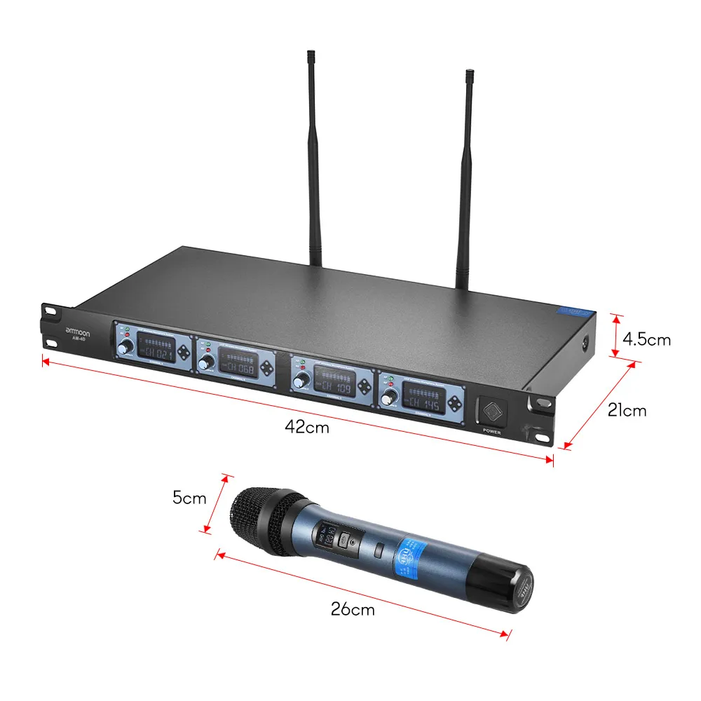 Ammoon 4D 4 канал частоты UHF Беспроводной Карманный микрофон системы 4 микрофона 1 беспроводной приемник 6,35 мм аудио кабель ЖК-дисплей