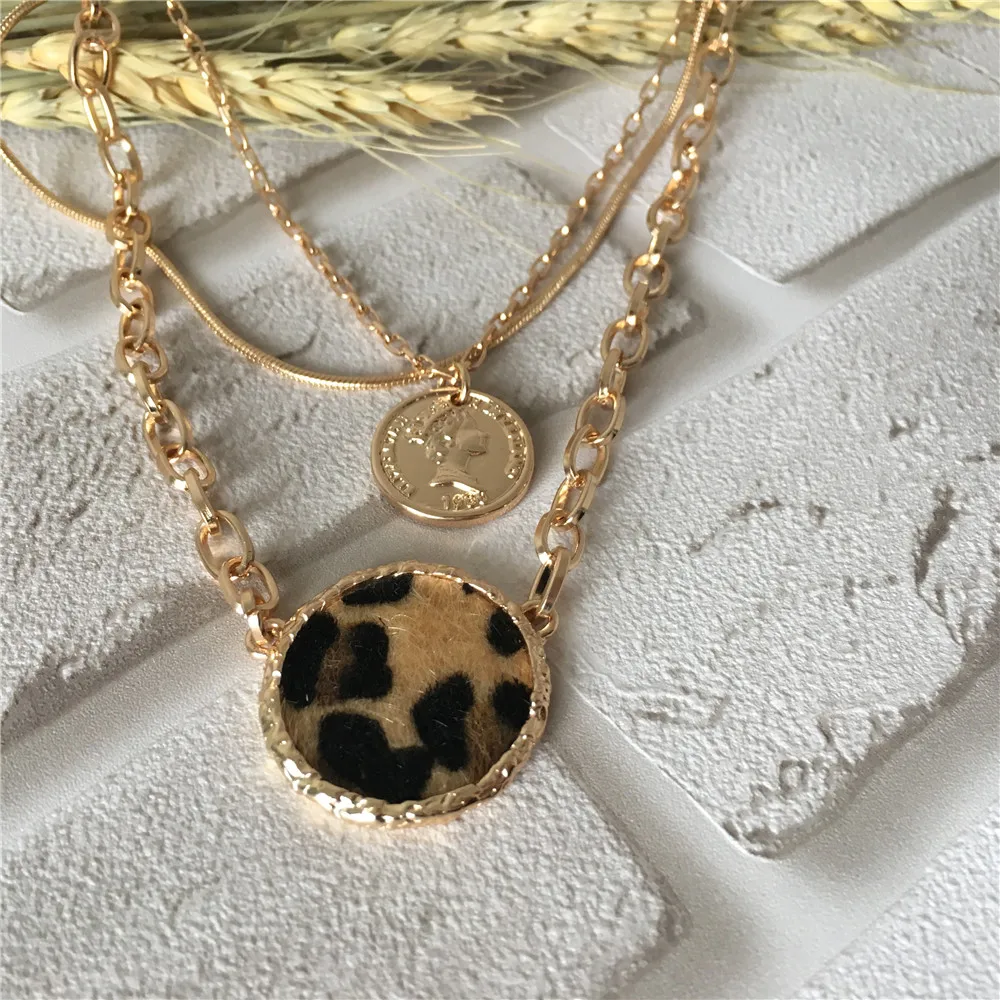 Bijoux femme феминистское монета золотого цвета с леопардовым принтом круглое дисковое змеиное многослойное ожерелье из цепочек для женщин сексуальное классическое великолепное