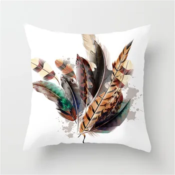 

45*45CM Cushion Cover Feather Printed Pillow Cover Decor Home Living Room Sofa Chair Decorative Pillows Case