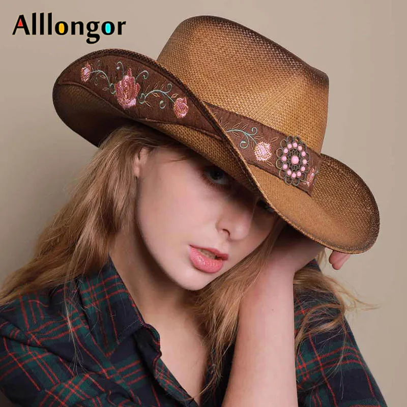 Высокое качество, западный стиль, женская соломенная ковбойская шляпа, летняя, Ретро стиль, элегантная, винтажная, ковбойская, Sombrero Hombre, шапки с вышивкой, солнечные шляпы