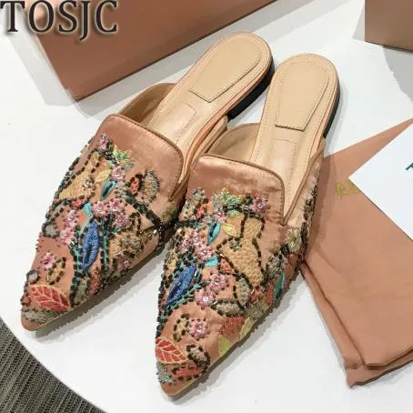 

Brand new womens spring slipper scuffs for women ladies luxury embroidery slipper high quality !