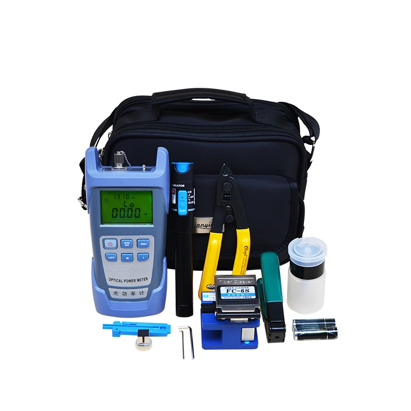 

12pcs/set FTTH Fiber Optic Tool Kit with Fiber Cleaver -70~+10dBm Optical Power Meter Visual Fault Lcator 5km