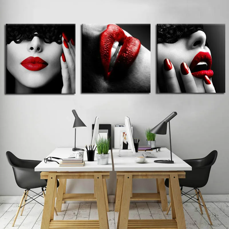 Woman Sexy Red Lips Poster Wall Art Canvas Painting Nordic Wall Pictures for Living Room Bedroom Decor Picture Beauty Art Print