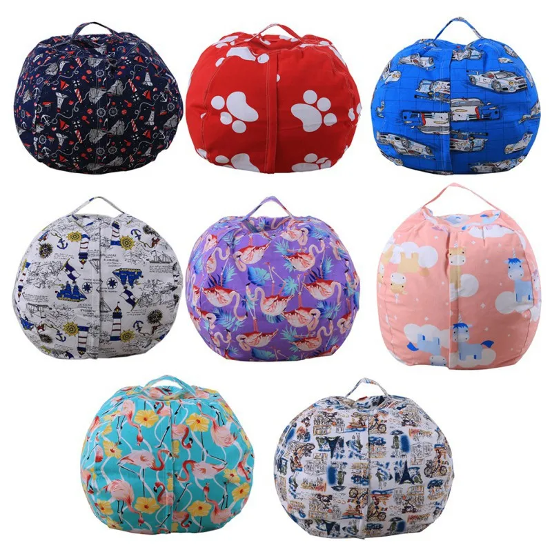 

Kids Stripe Stuffed Animal Plush Toy Orgniation Bag Storage Bean Bag Soft Pouch Stripe Fabric Chair Sofa Toys Bag