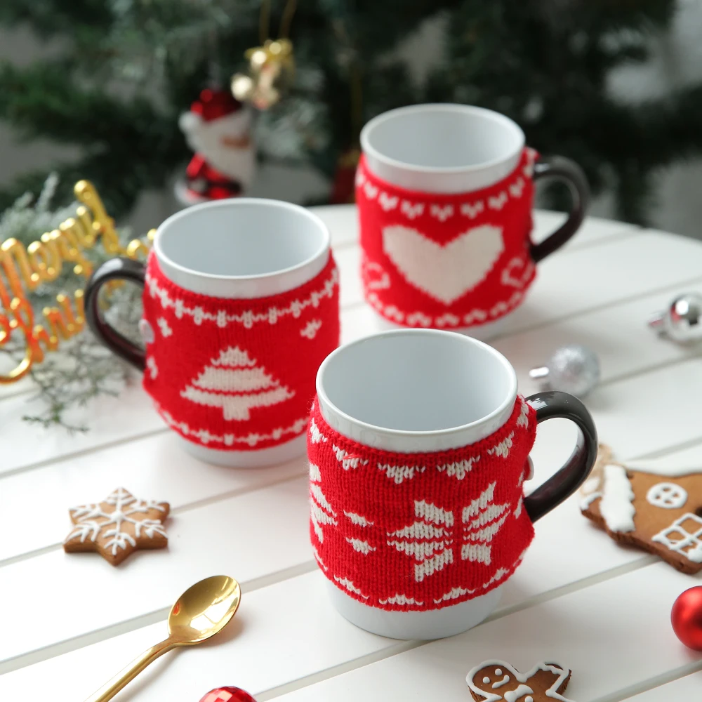 Веселые Творческие Подарки к Рождеству милый свитер красное сердце Дерево керамические кружки с черной рукояткой офисная Вода Кофе Молоко чашки 400 мл
