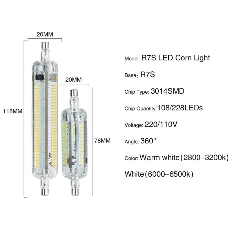R7S Светодиодная лампа 10 Вт 15 78 мм 118 силиконовая SMD3014 220 В 110 лампада Led замена