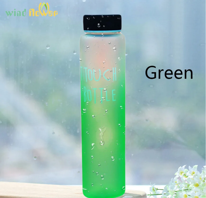 Ветряная Цветочная матовая красочная чашка тонкая трубчатая бутылка портативная бутылка для напитков чистая и свежая художественная стеклянная бутылка для воды - Цвет: Зеленый