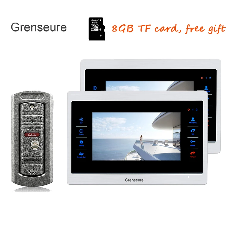

Free Shipping 720P AHD HD 7" Color TFT Video Intercom Door Phone Unlock Kit 2 Record Monitors 110 Viewing Angle Doorbell Camera